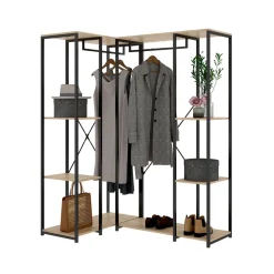 Armario vestidor Trok 2 barras con 4 estantes negro/natural 167x130x90 cm