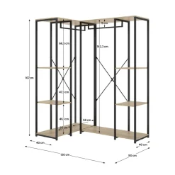 Armario vestidor Trok 2 barras con 4 estantes negro/natural 167x130x90 cm