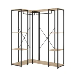 Armario vestidor Trok 2 barras con 4 estantes negro/natural 167x130x90 cm
