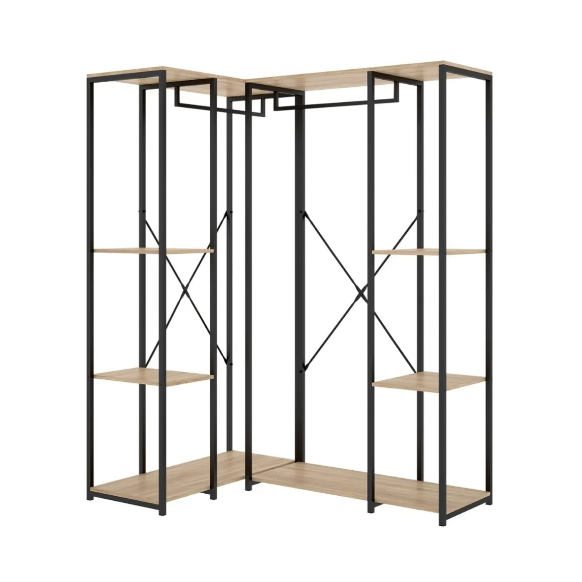 Armario vestidor Trok 2 barras con 4 estantes negro/natural 167x130x90 cm
