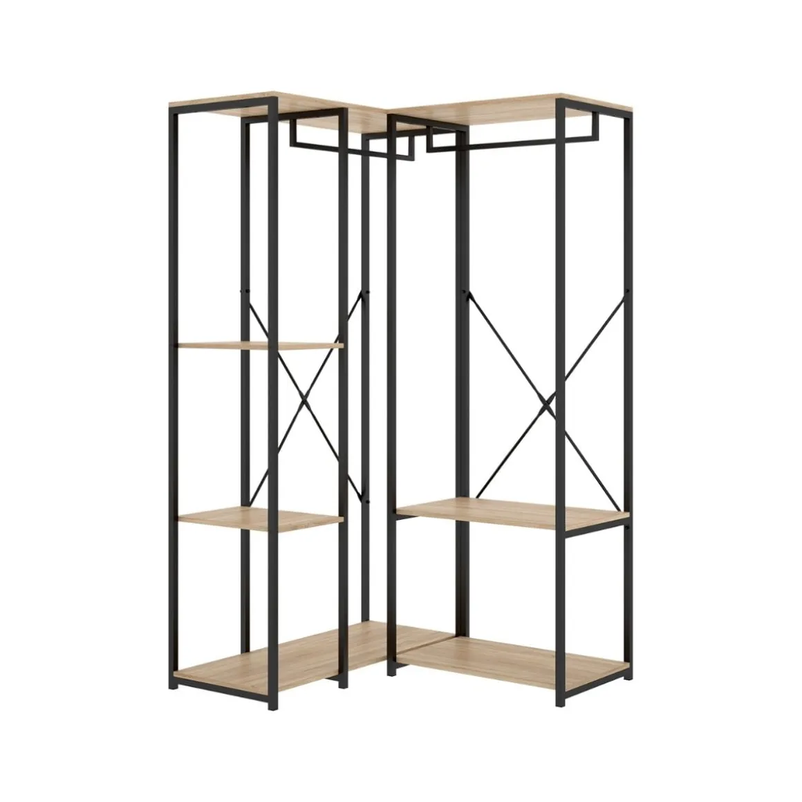 Armario vestidor Trok 2 barras con 3 estantes negro/natural 167x100x90 cm