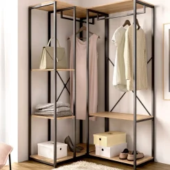 Armario vestidor Trok 2 barras con 3 estantes negro/natural 167x100x90 cm