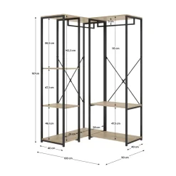 Armario vestidor Trok 2 barras con 3 estantes negro/natural 167x100x90 cm