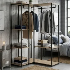 Armario vestidor Trok 2 barras con 3 estantes negro/natural 167x100x90 cm