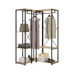 Armario vestidor Trok 2 barras con 3 estantes negro/natural 167x100x90 cm