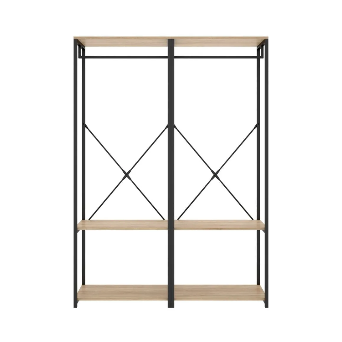 Armario vestidor Trok 2 barras con estantes negro/natural 167x120x40 cm