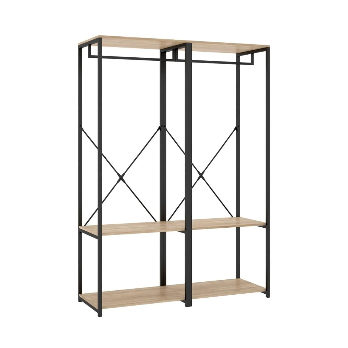 Armario vestidor Trok 2 barras con estantes negro/natural 167x120x40 cm