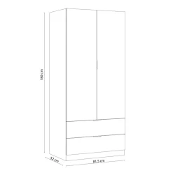 Armario Youth 2 puertas + 2 cajones blanco/madera 180x81,5x52 cm