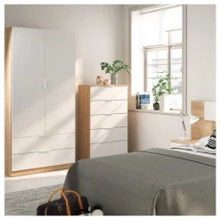 Armario Youth 2 puertas + 2 cajones blanco/madera 180x81,5x52 cm