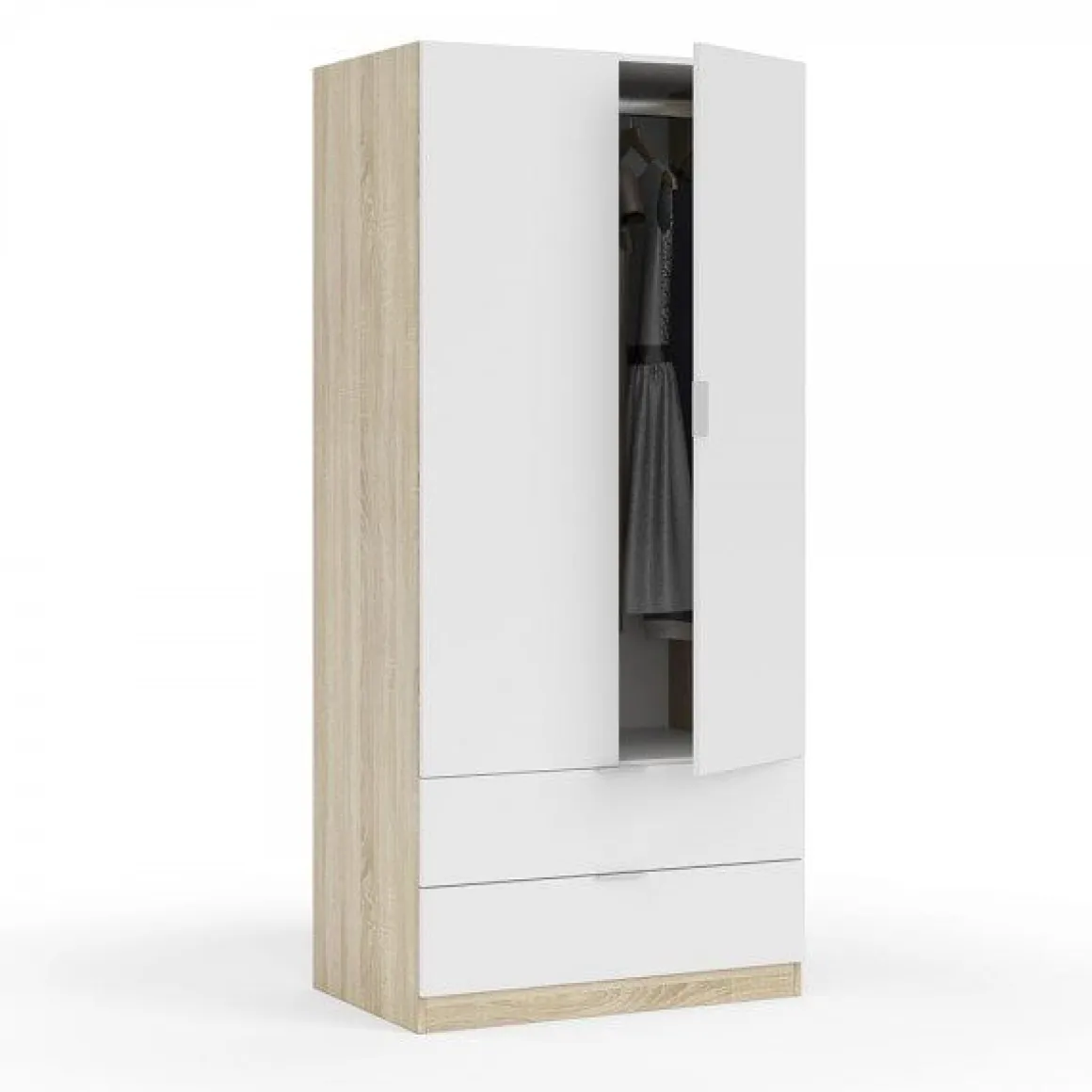 Armario Youth 2 puertas + 2 cajones blanco/madera 180x81,5x52 cm