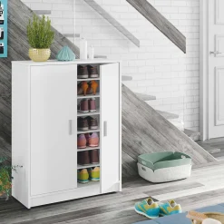Armario zapatero Basic 2 puertas 6 baldas blanco 101x75x36 cm