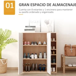 Armario zapatero Djabu Homcom 5 estantes ajustables + armario blanco/natural 91x80x32 cm