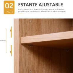 Armario zapatero Djabu Homcom 5 estantes ajustables + armario blanco/natural 91x80x32 cm