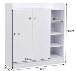 Armario zapatero madera 4 estantes blanco 90x83x30cm