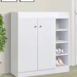 Armario zapatero madera 4 estantes blanco 90x83x30cm