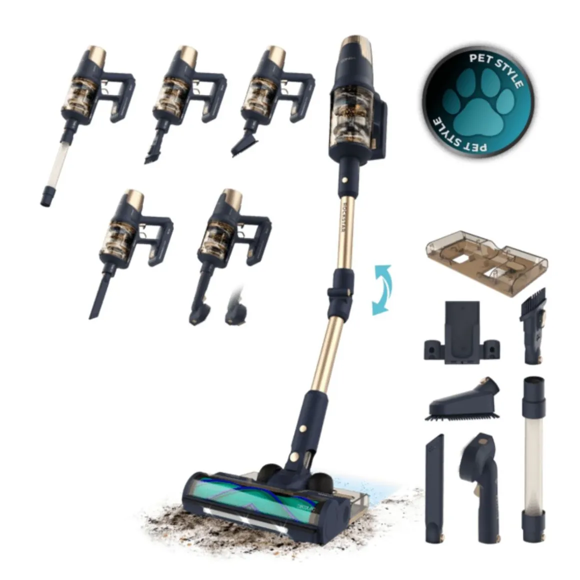 Aspirador de escoba Cecotec Conga Rockstar RX70 Aquapet Flex Genesis 780W + kit de accesorios negro/dorado