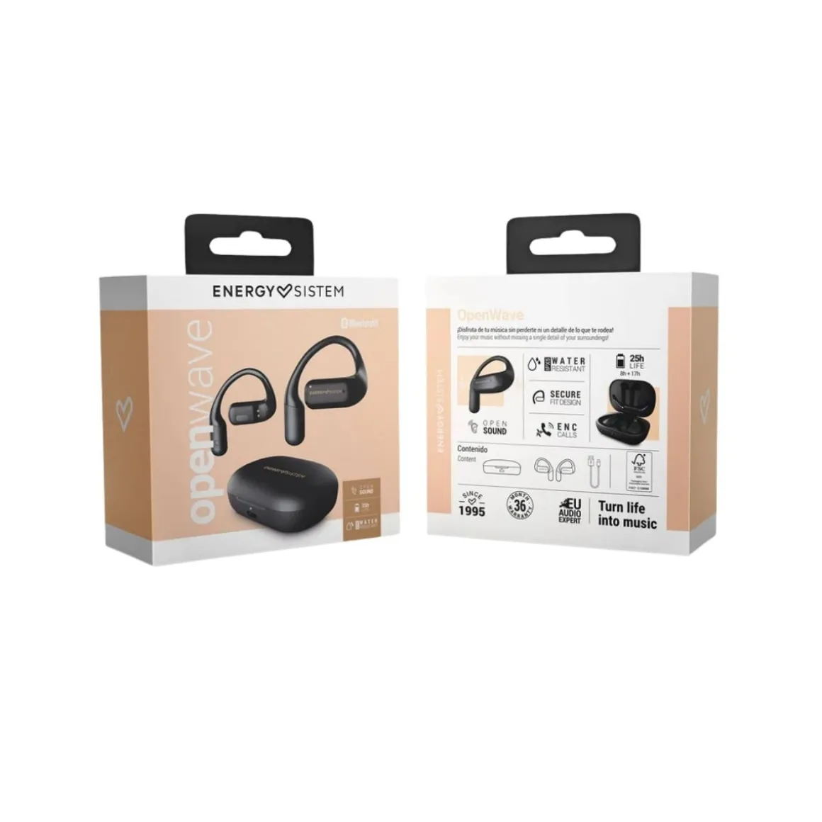 Auriculares inalámbricos Energy Sistem OpenWave Bluetooth 5.3 estuche de carga negro
