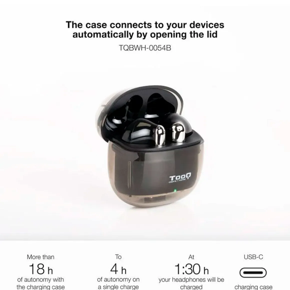 Auriculares inalámbricos TooQ Onyx TQBWH-0054B con estuche de carga negro
