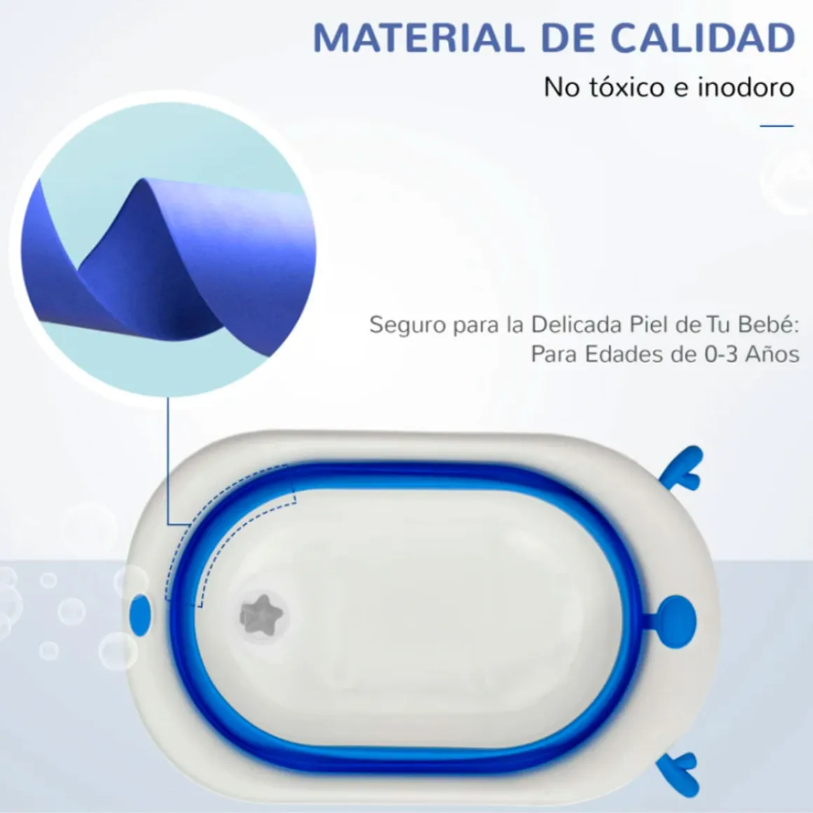Bañera para bebés Homcom 35L con cojín y almohadillas antideslizantes 23,5x81,5x50,5 cm