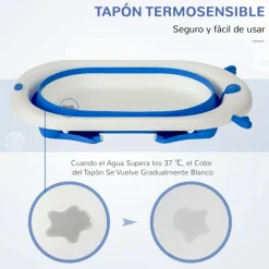 Bañera para bebés Homcom 35L con cojín y almohadillas antideslizantes 23,5x81,5x50,5 cm