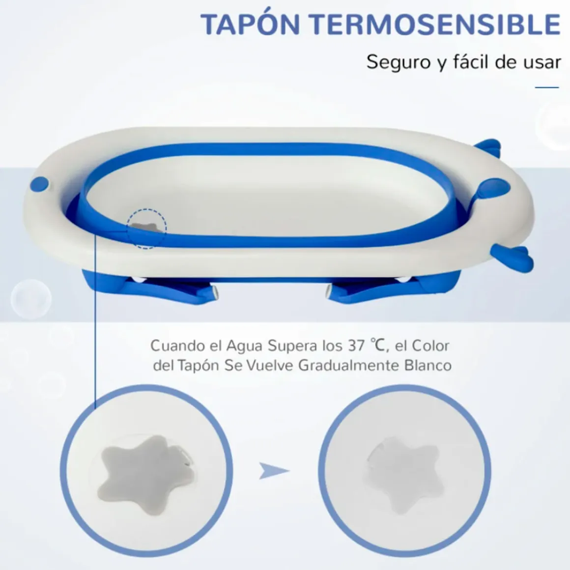 Bañera para bebés Homcom 35L con cojín y almohadillas antideslizantes 23,5x81,5x50,5 cm