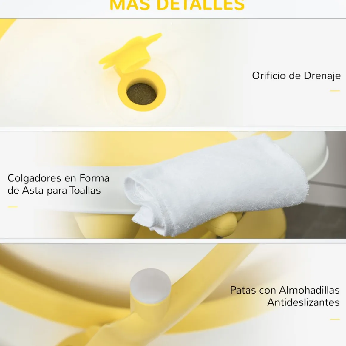 Bañera plegable para bebés Glu Homcom con cojín 0-3A amarillo 23,5x81,5x50,5 cm