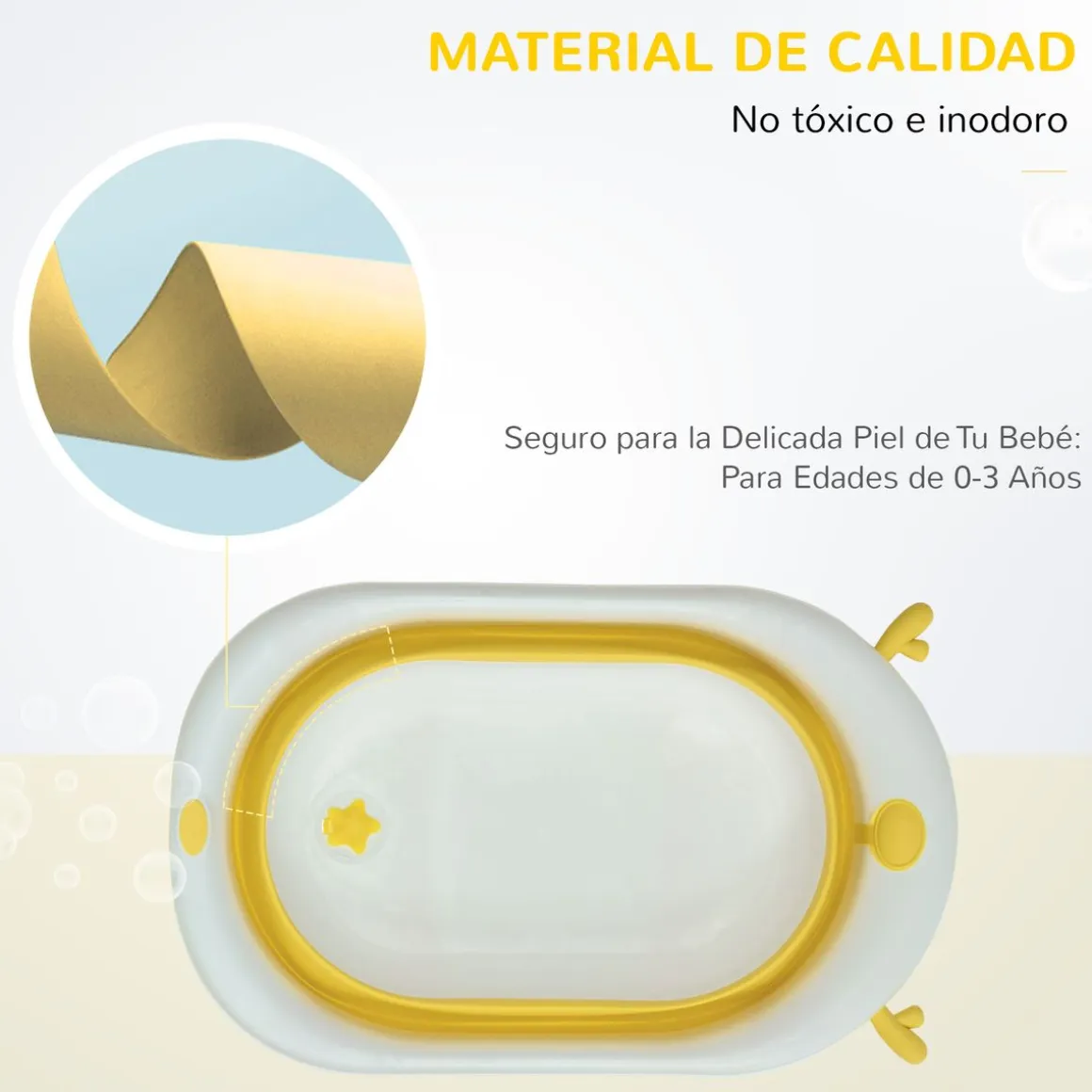 Bañera plegable para bebés Glu Homcom con cojín 0-3A amarillo 23,5x81,5x50,5 cm