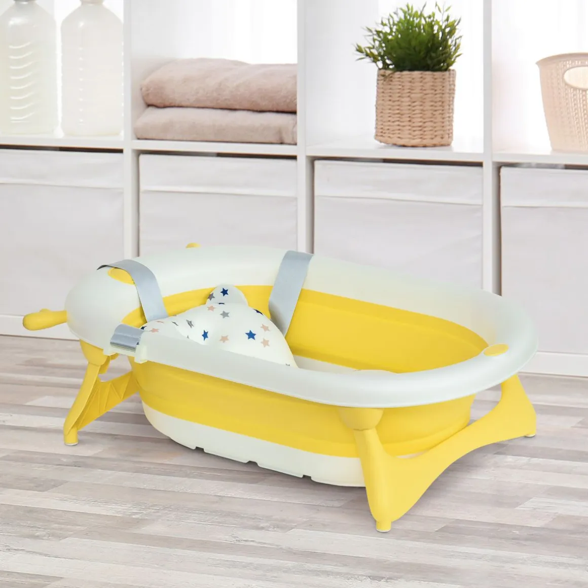 Bañera plegable para bebés Glu Homcom con cojín 0-3A amarillo 23,5x81,5x50,5 cm