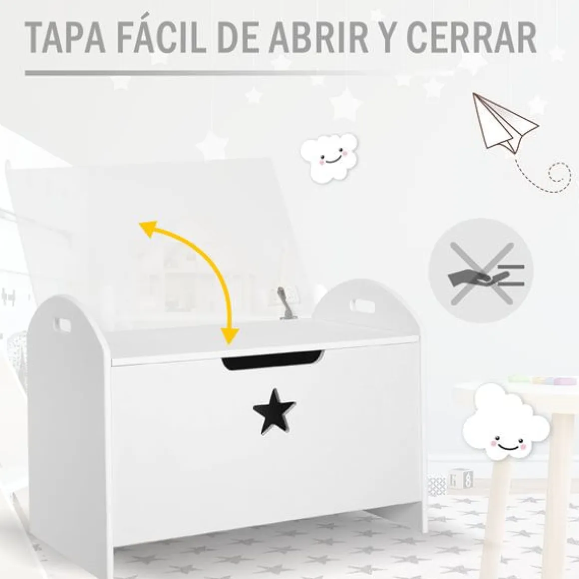 Baúl almacenaje/organizador de juguetes blanco 62x40x46,5 cm