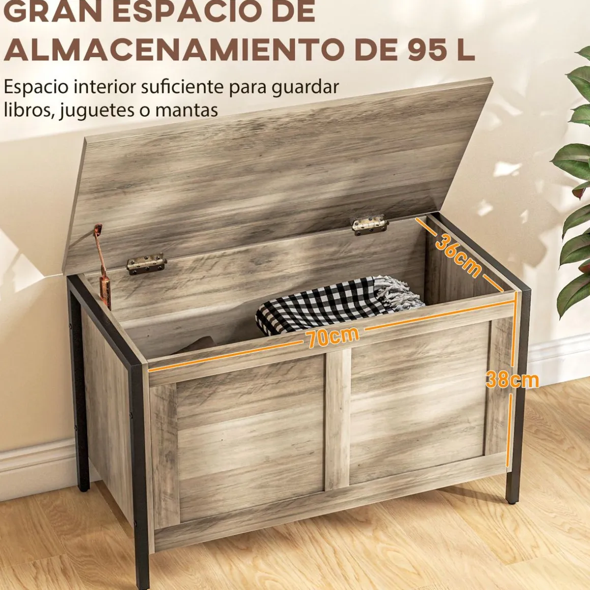 Baúl de almacenaje Brady Homcom 95L gris 49x80x40 cm