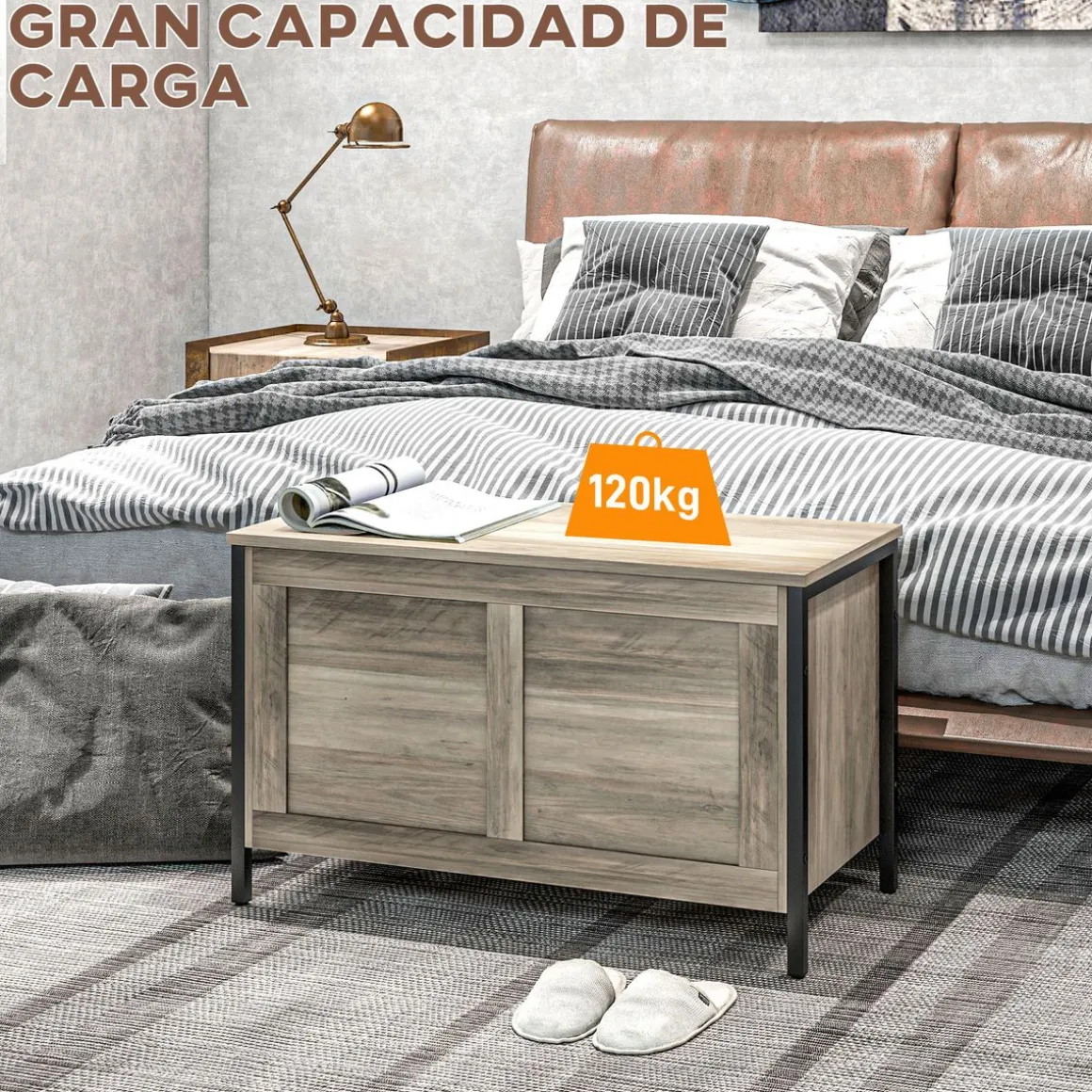 Baúl de almacenaje Brady Homcom 95L gris 49x80x40 cm