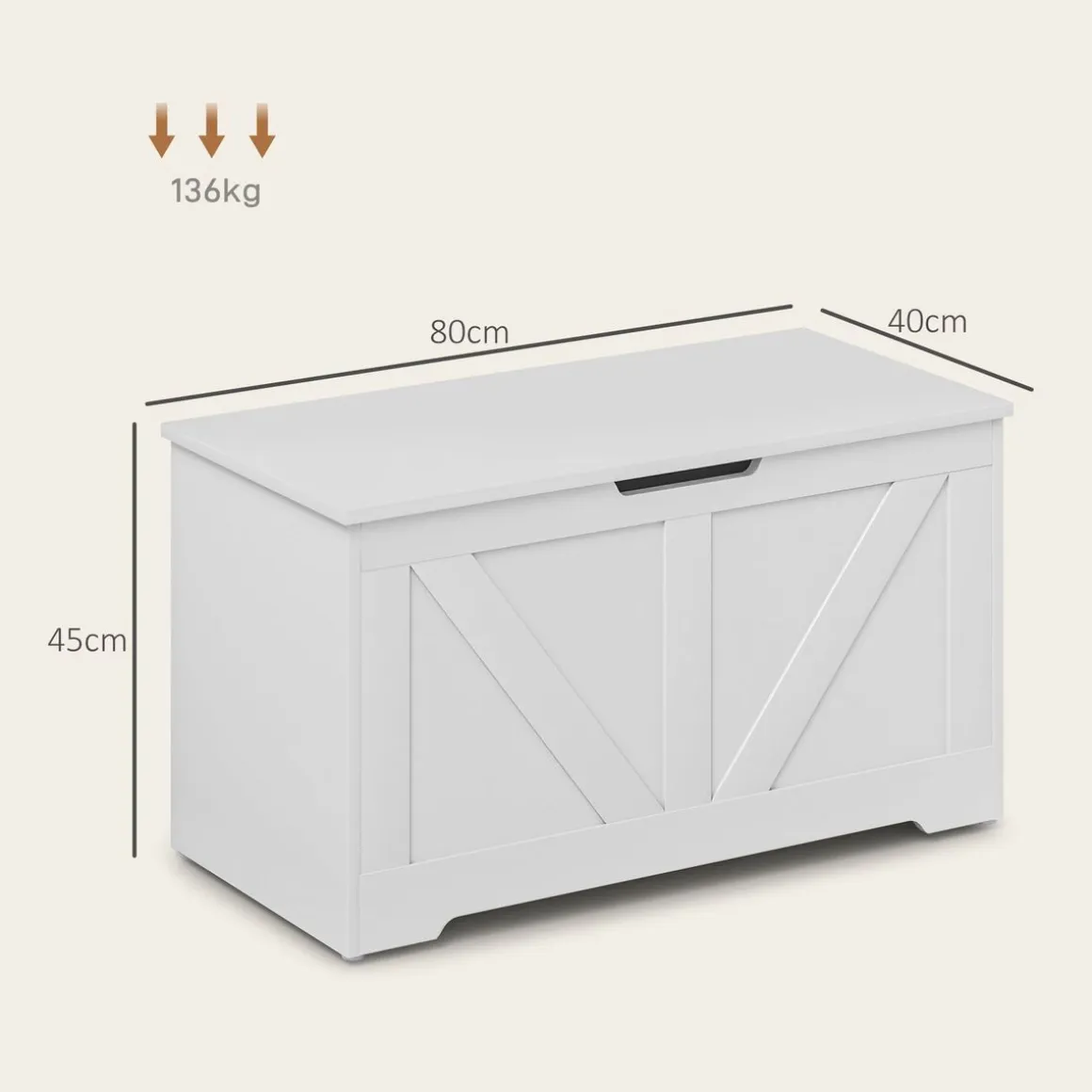 Baúl de almacenaje Tropical Homcom 100L tapa abatible blanco 45x80x40 cm