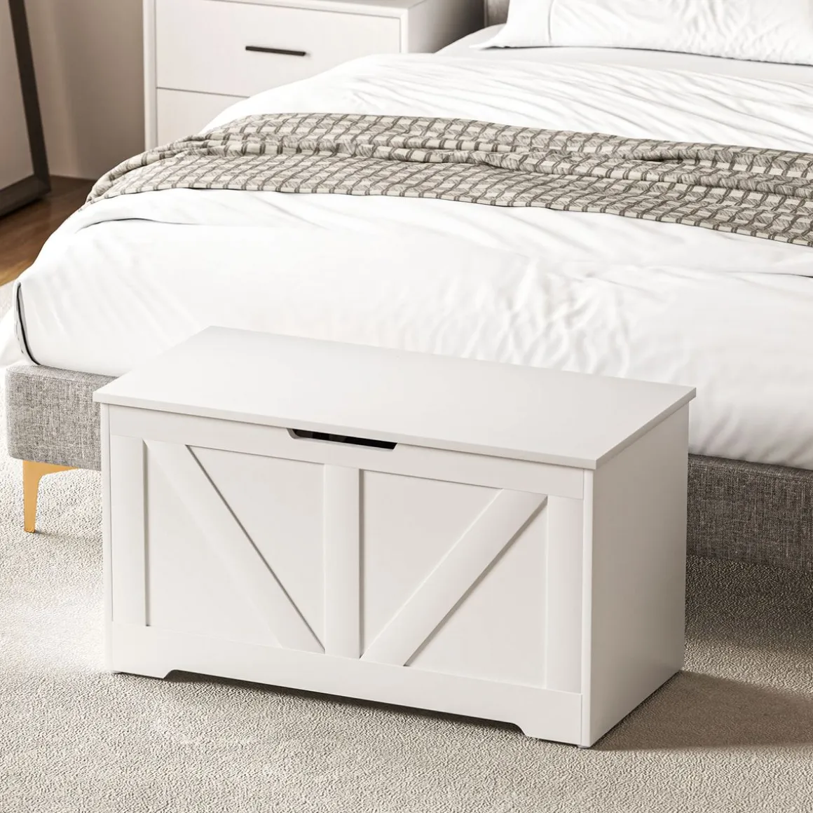 Baúl de almacenaje Tropical Homcom 100L tapa abatible blanco 45x80x40 cm