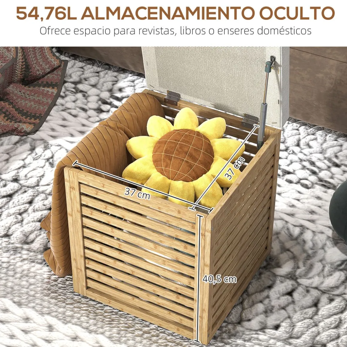 Baúl de almacenaje Zenna Homcom con asiento acolchado gris/natural 47x40x40 cm