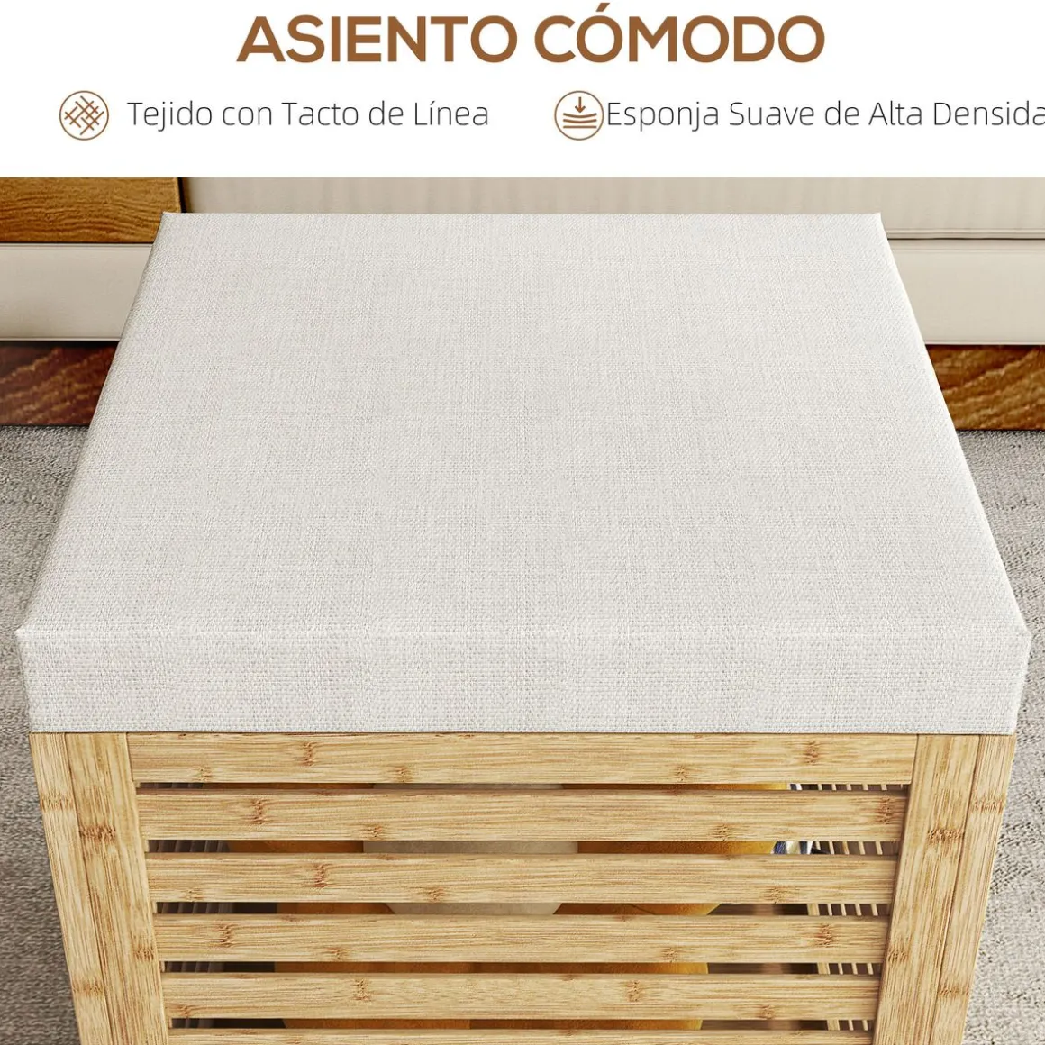 Baúl de almacenaje Zenna Homcom con asiento acolchado gris/natural 47x40x40 cm
