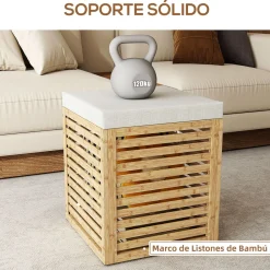 Baúl de almacenaje Zenna Homcom con asiento acolchado gris/natural 47x40x40 cm