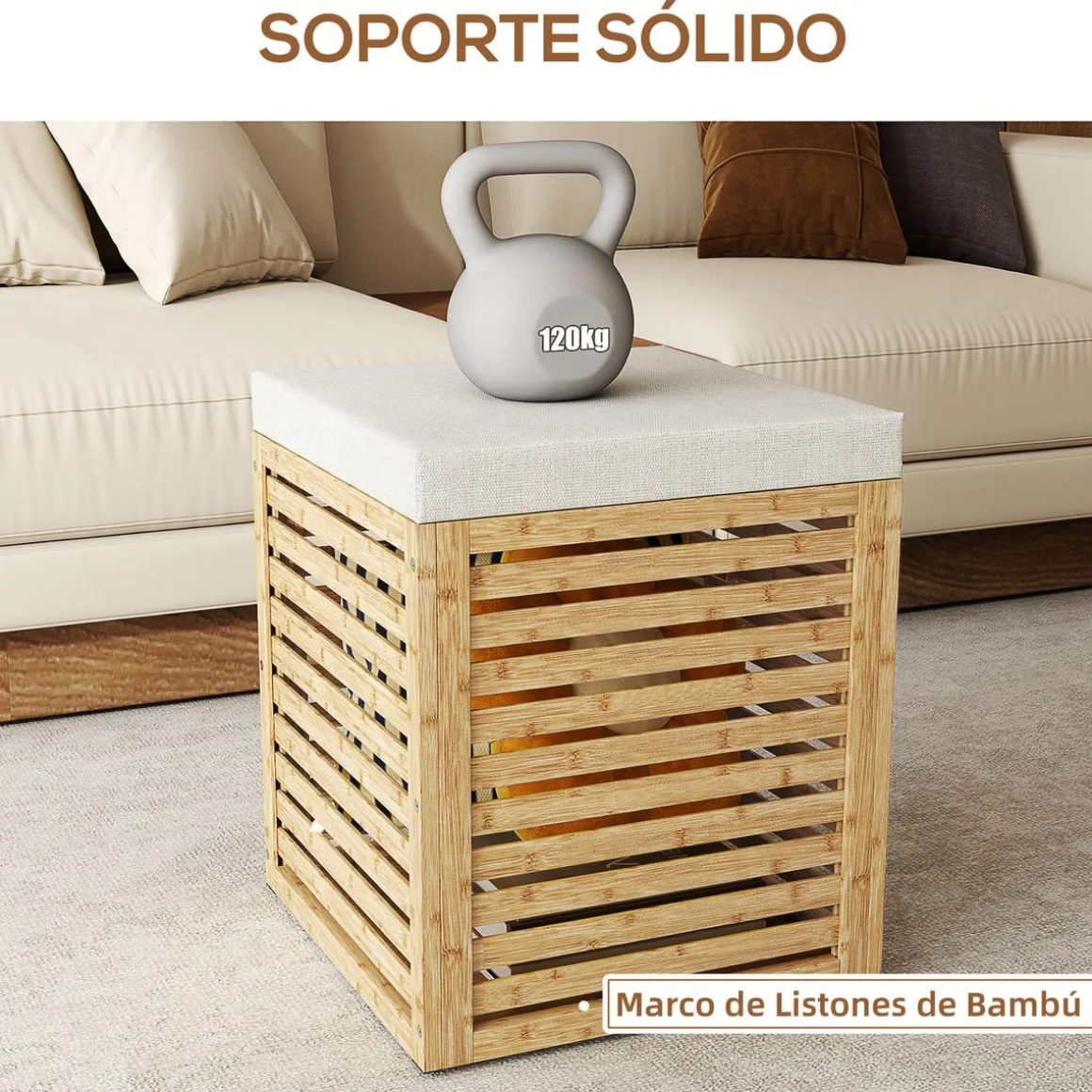 Baúl de almacenaje Zenna Homcom con asiento acolchado gris/natural 47x40x40 cm