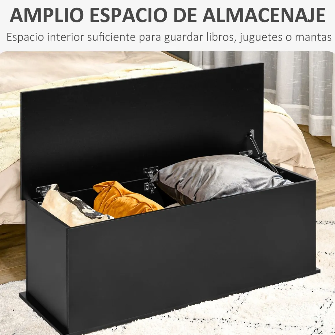 Baúl de almacenamiento Amatista Homcom tapa abatible negro 40x100x40 cm