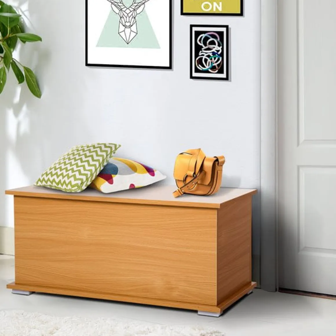 Baúl Homcom madera natural 40x100x40 cm