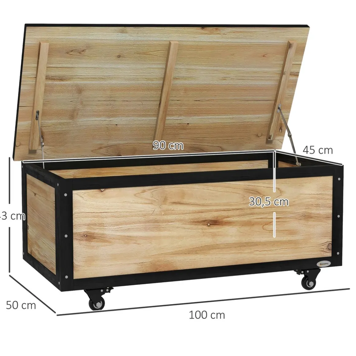 Baúl Perla Outsunny 4 ruedas natural/negro 43x100x50 cm