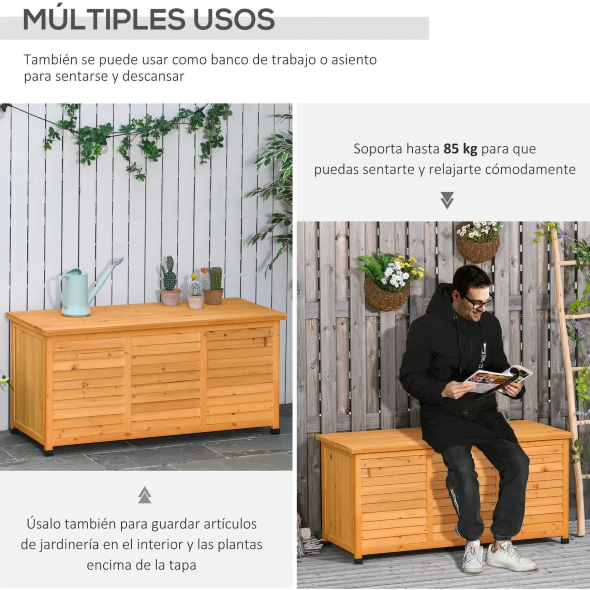 Baúl Phiar Outsunny exterior natural 60x127x56 cm