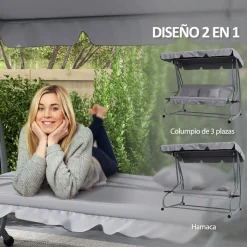 Balancín de jardín Alicia Outsunny convertible en cama gris 164x200x120 cm