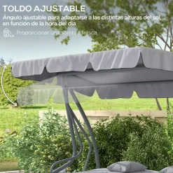 Balancín de jardín Alicia Outsunny convertible en cama gris 164x200x120 cm