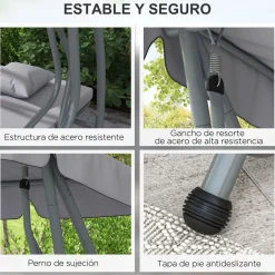Balancín de jardín Alicia Outsunny convertible en cama gris 164x200x120 cm