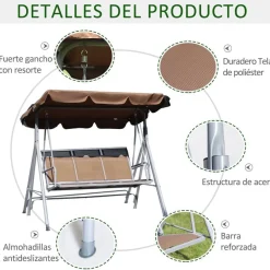 Balancín Outsunny 3 plazas asientos transpirables 154x171x108 cm