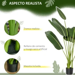 Bananera artificial Homcom 10 hojas con macetero verde 160 cm