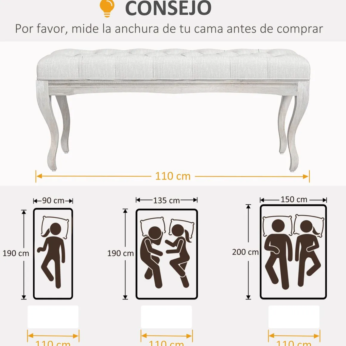 Banco acolchado Trento Homcom 120kg crema 49x110x37 cm