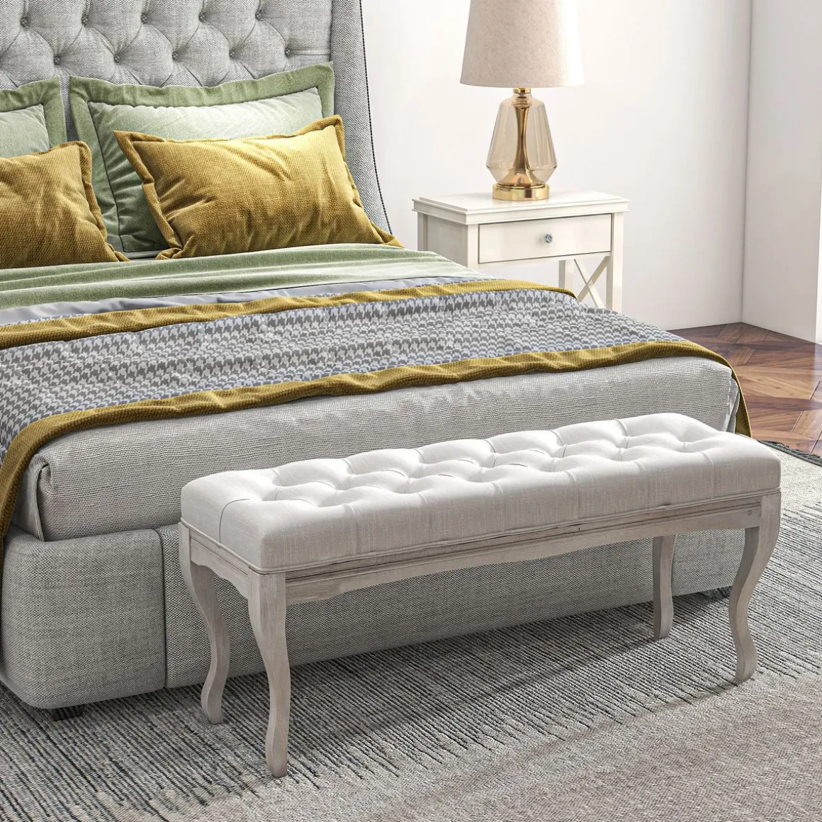 Banco acolchado Trento Homcom 120kg crema 49x110x37 cm