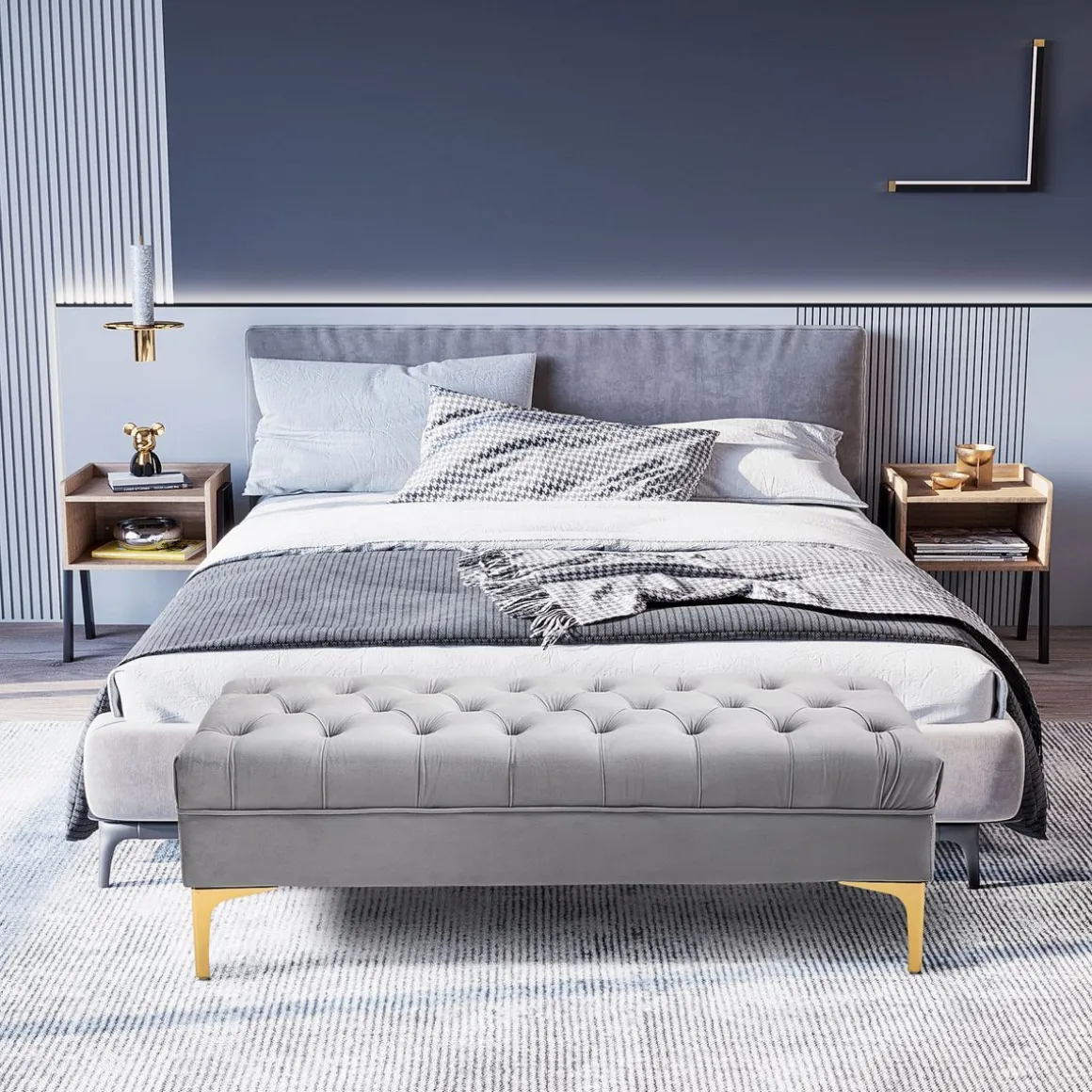 Banco Ashma Homcom acolchado con patas gris 42x118x45 cm