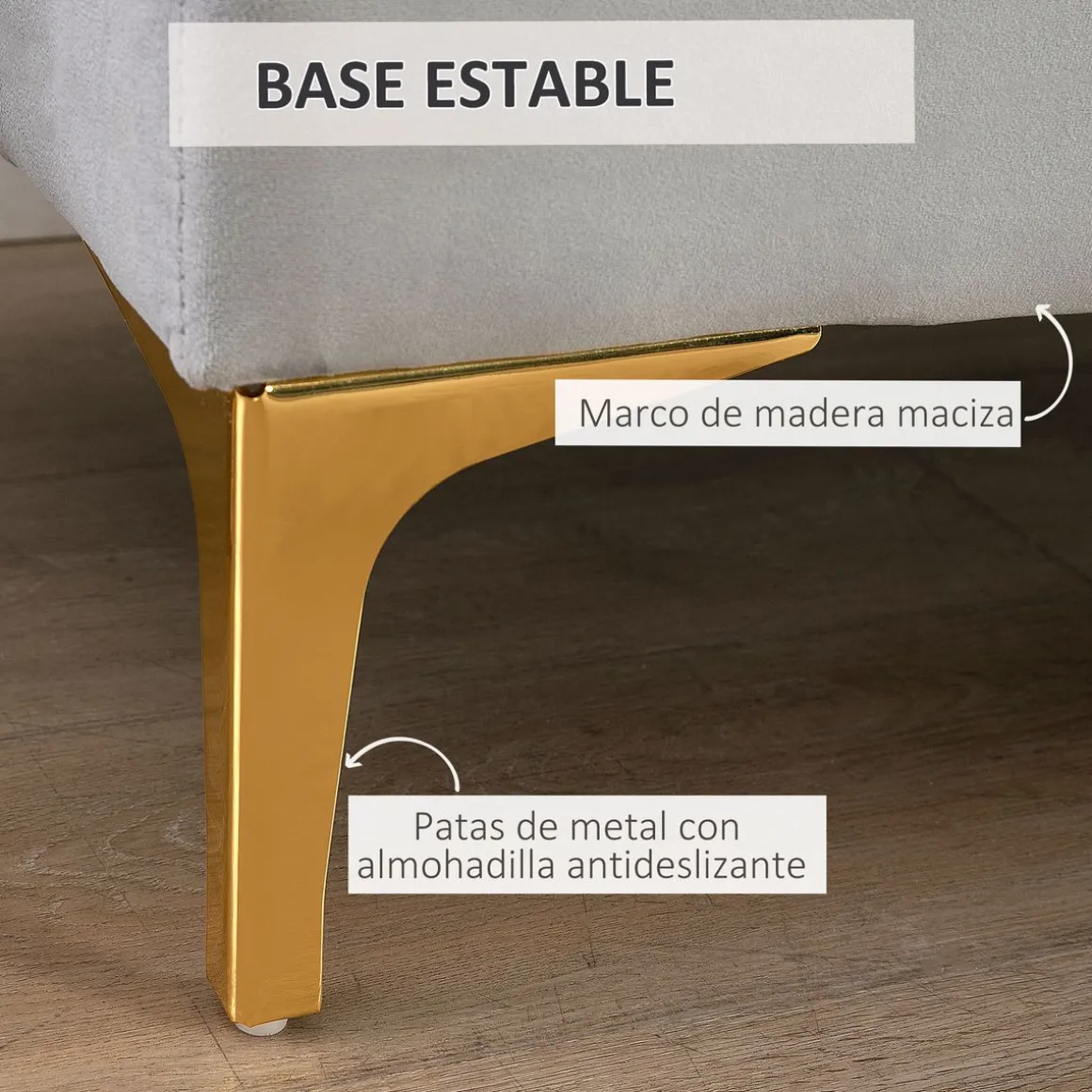 Banco Ashma Homcom acolchado con patas gris 42x118x45 cm